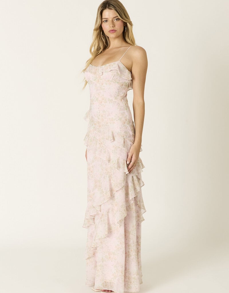 Eva Floral Chiffon Ruffle Maxi Dress
