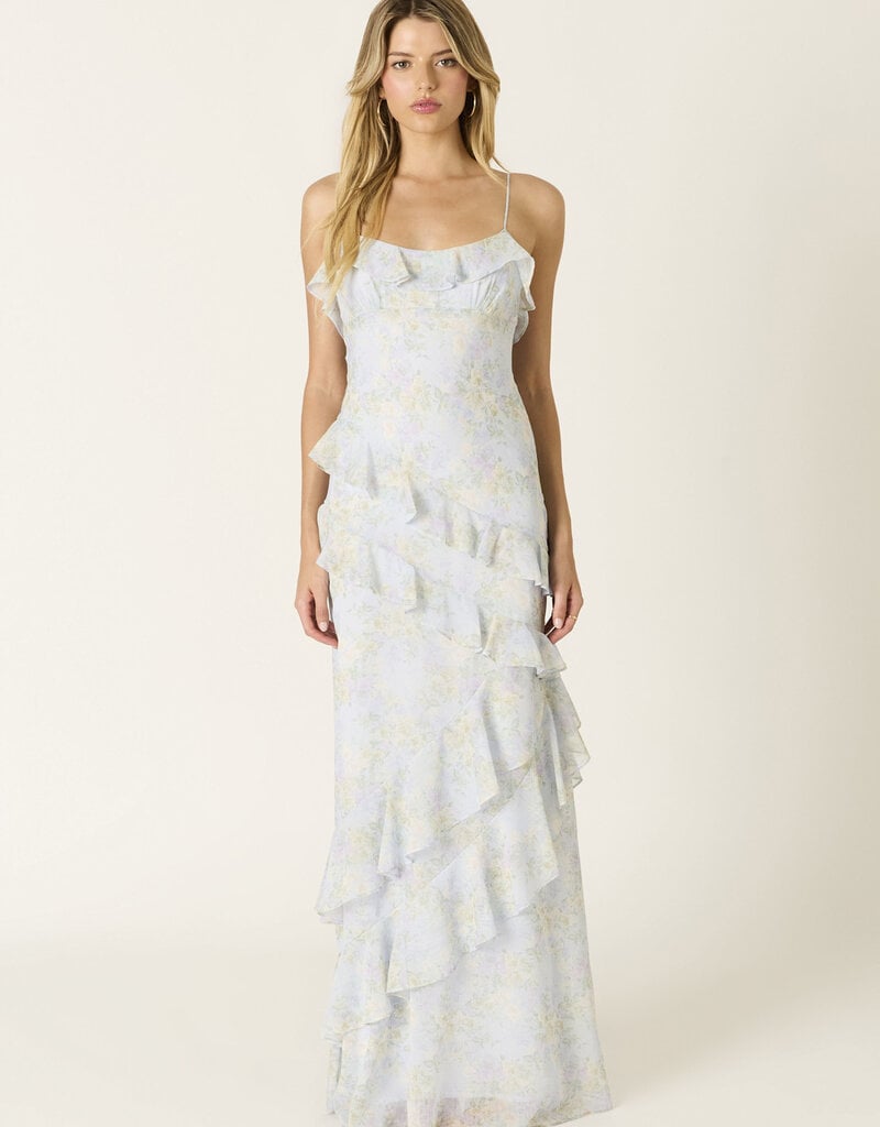 Eva Floral Chiffon Ruffle Maxi Dress