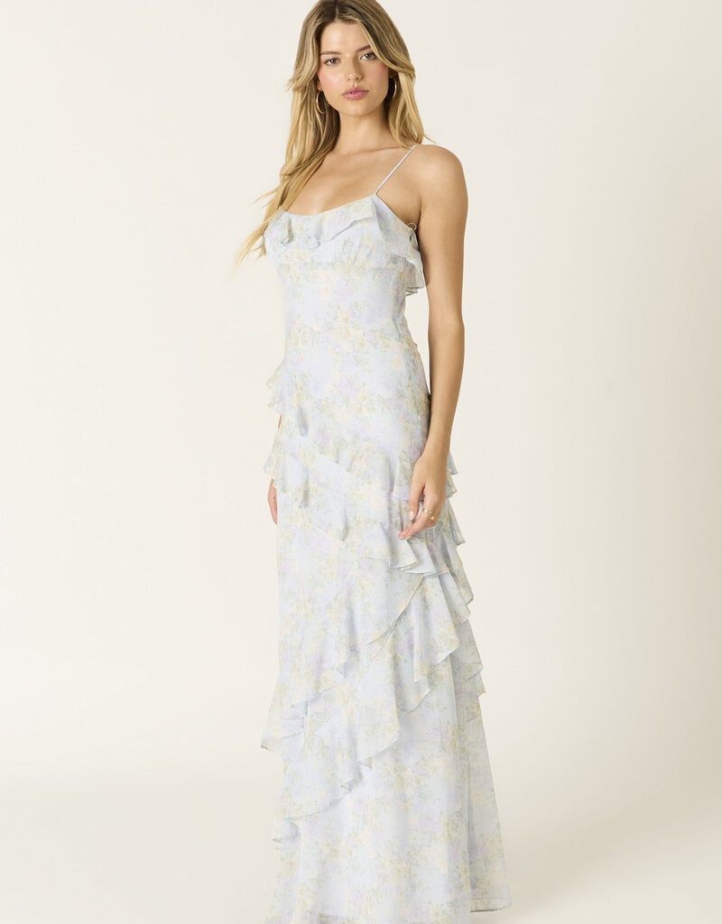 Eva Floral Chiffon Ruffle Maxi Dress