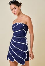 Strapless Mini Dress w/ Overlapped Scallop Panels