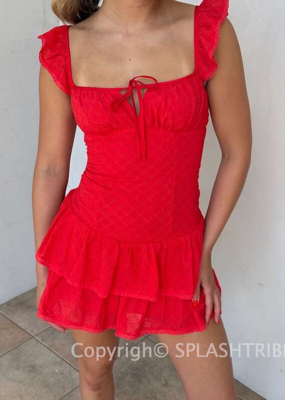 Addie Ruffle Shoulder Eyelet Mini Dress