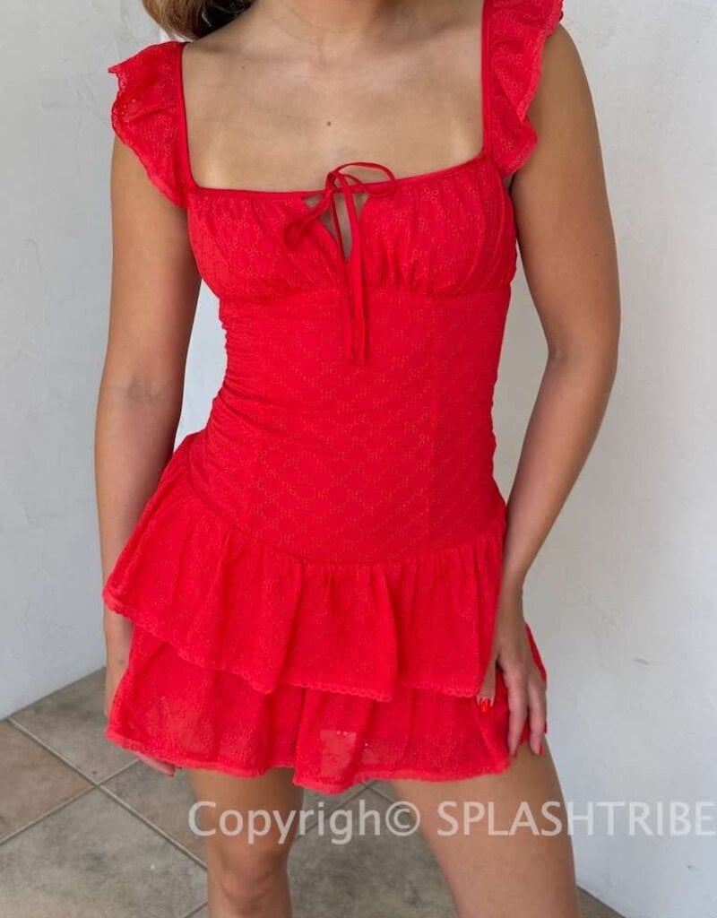 Addie Ruffle Shoulder Eyelet Mini Dress