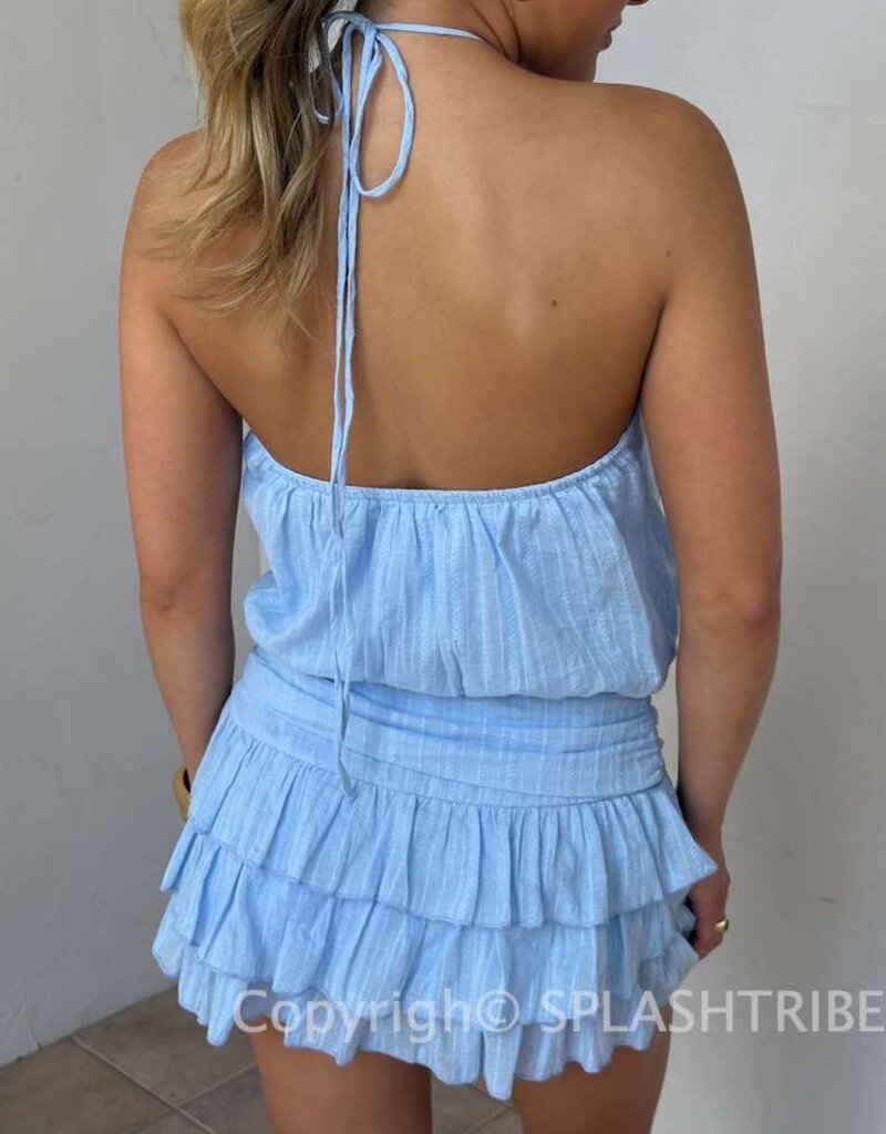 Textured Halter Smocked Waist Skort Mini Dress
