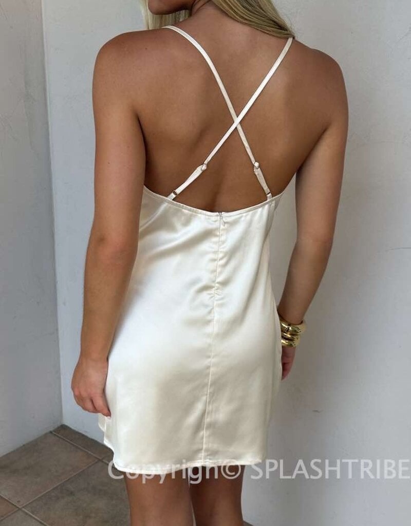 Amelia Lace Trim Satin Slip Mini Dress