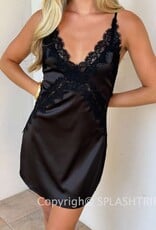 Amelia Lace Trim Satin Slip Mini Dress