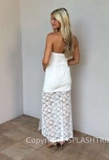 Kyra Strapless Floral Lace Sheer Overlay Maxi Dress