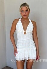Sandy Eyelet Stripe Halter Shell Trim Mini Dress