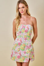 Mason Floral Jacquard Strapless Mini Dress