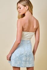 Tiffany Strapless Colorblock Floral Jacquard Mini Dress