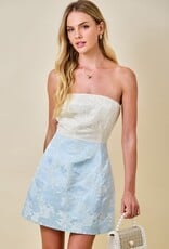 Tiffany Strapless Colorblock Floral Jacquard Mini Dress