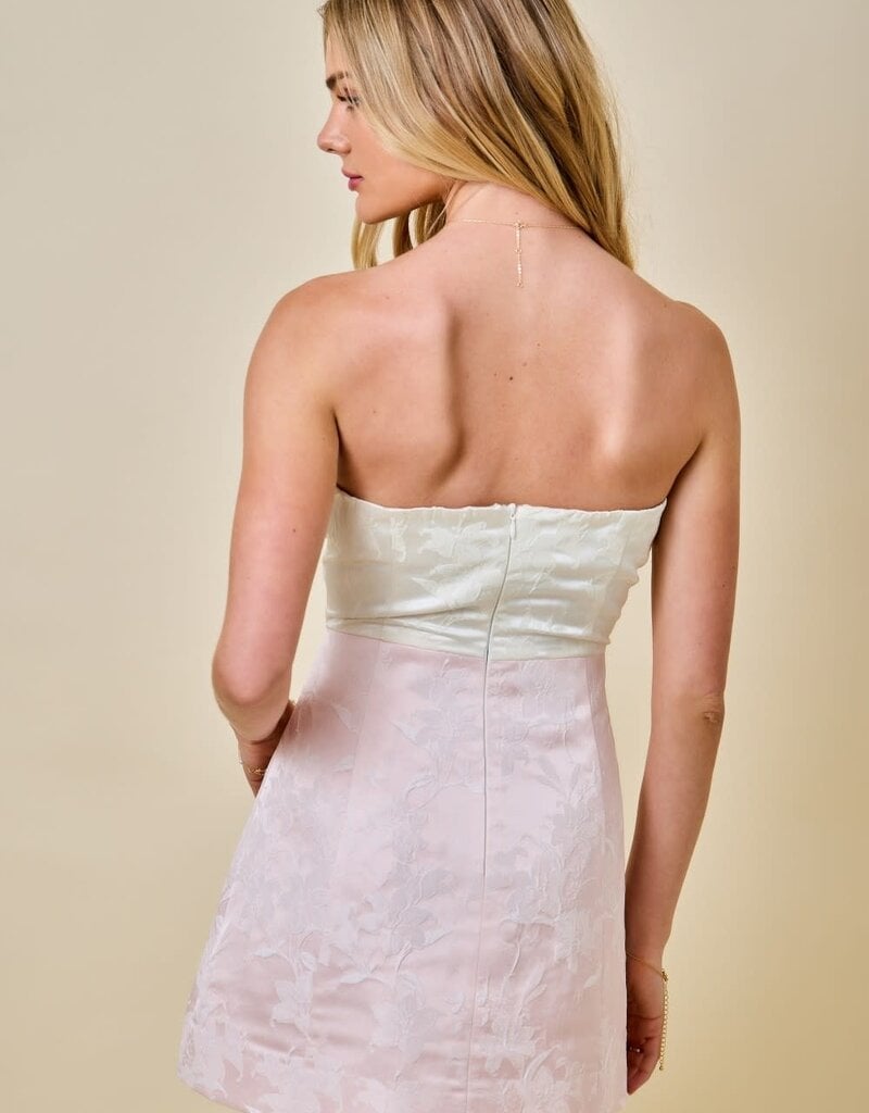 Tiffany Strapless Colorblock Floral Jacquard Mini Dress