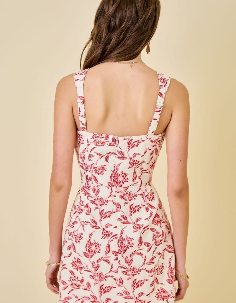 Floral Jacquard Pocket Flaps Mini Dress