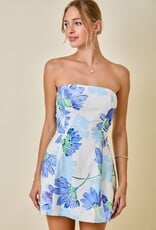 June Floral Print Eyelet Strapless A Line Mini Dress