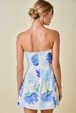 June Floral Print Eyelet Strapless A Line Mini Dress