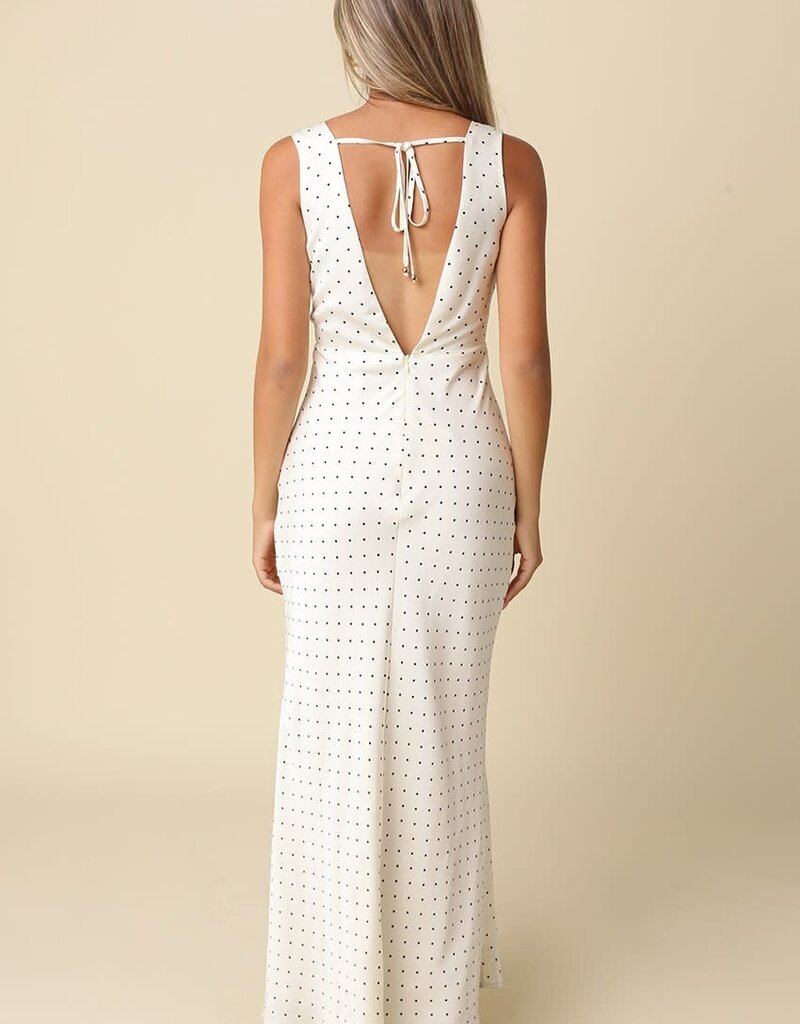 Cameron Satin Polka Dot Maxi Dress