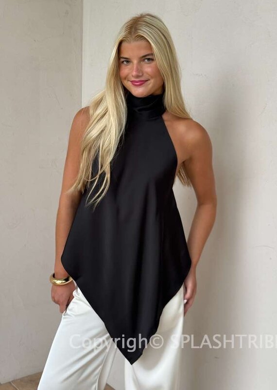 Georgetta Satin Asymmetrical Open Back Top