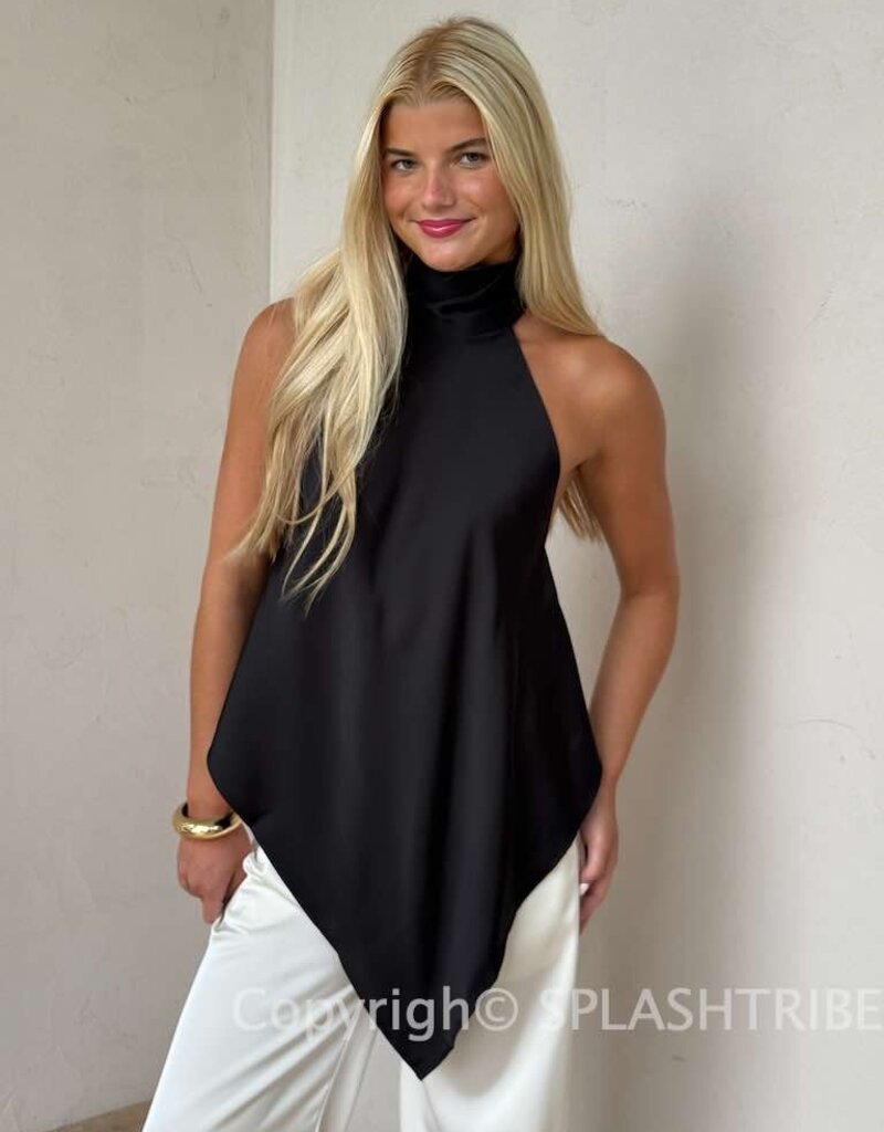 Georgetta Satin Asymmetrical Open Back Top