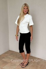 Isabella Button Front Side Slit Capri Pants