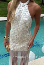 Kailani Halter Shell Disc Maxi Dress With Fringe