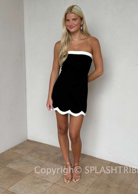 Hadley Strapless Scalloped Contrast Trim Mini Dress