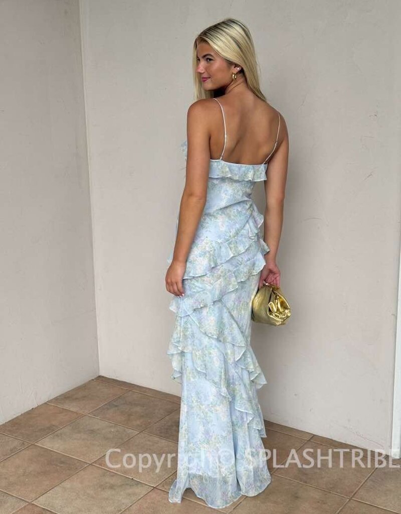 Eva Floral Chiffon Ruffle Maxi Dress