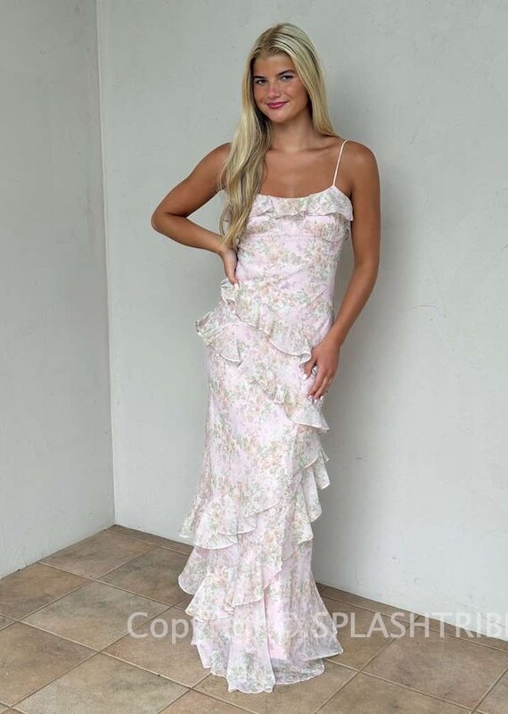 Eva Floral Chiffon Ruffle Maxi Dress
