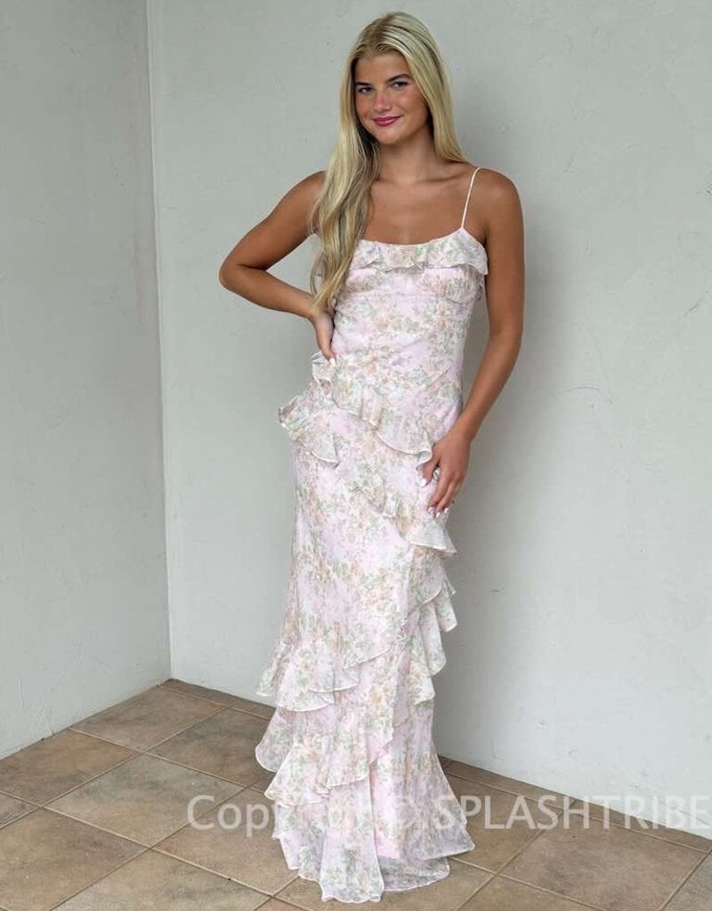 Eva Floral Chiffon Ruffle Maxi Dress
