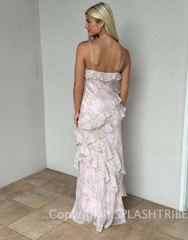 Eva Floral Chiffon Ruffle Maxi Dress