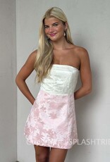 Tiffany Strapless Colorblock Floral Jacquard Mini Dress