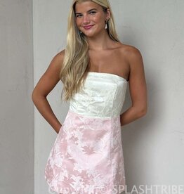 Tiffany Strapless Colorblock Floral Jacquard Mini Dress