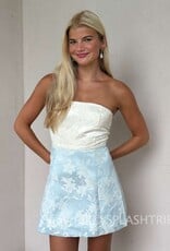 Tiffany Strapless Colorblock Floral Jacquard Mini Dress