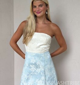 Tiffany Strapless Colorblock Floral Jacquard Mini Dress