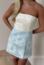 Tiffany Strapless Colorblock Floral Jacquard Mini Dress