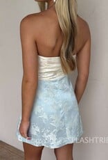 Tiffany Strapless Colorblock Floral Jacquard Mini Dress