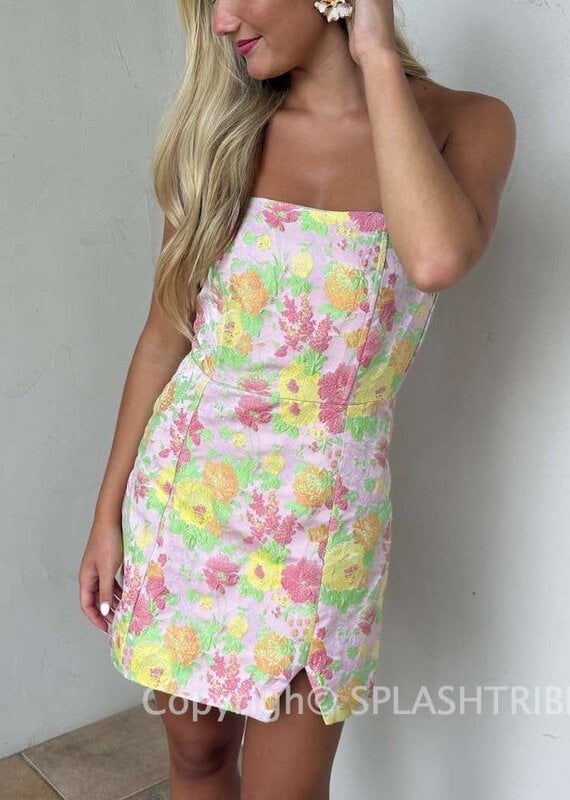 Mason Floral Jacquard Strapless Mini Dress