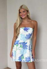 June Floral Print Eyelet Strapless A Line Mini Dress