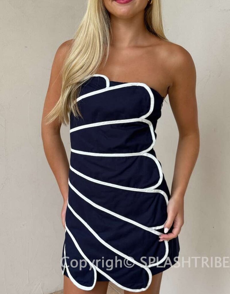 Strapless Mini Dress w/ Overlapped Scallop Panels