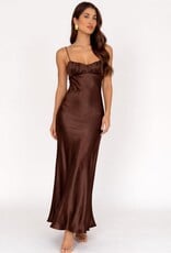 Satin Ruched Bust Twist Back Maxi Dress