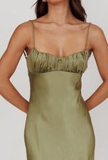 Satin Ruched Bust Twist Back Maxi Dress