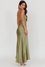 Satin Ruched Bust Twist Back Maxi Dress