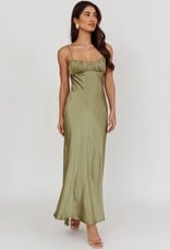 Satin Ruched Bust Twist Back Maxi Dress