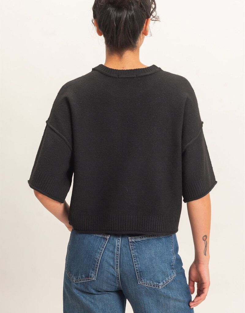 Exposed Seam Short Sleeve Knit Top