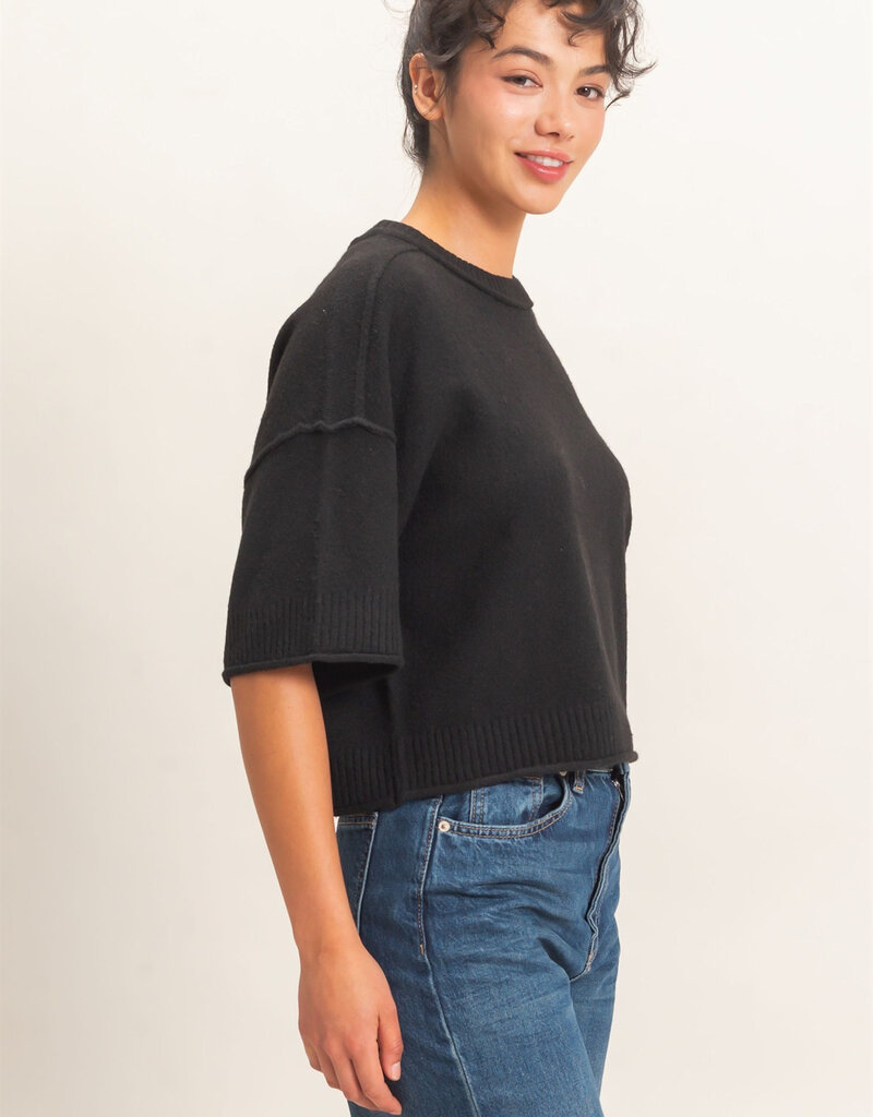 Exposed Seam Short Sleeve Knit Top