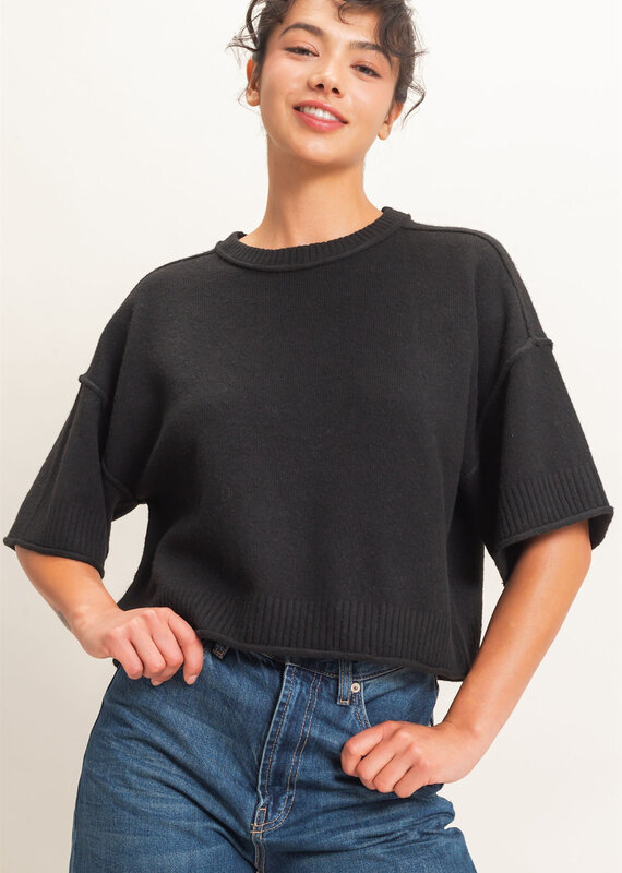 Exposed Seam Short Sleeve Knit Top