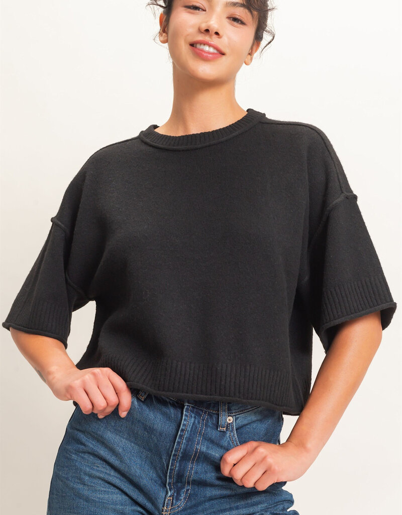 Exposed Seam Short Sleeve Knit Top