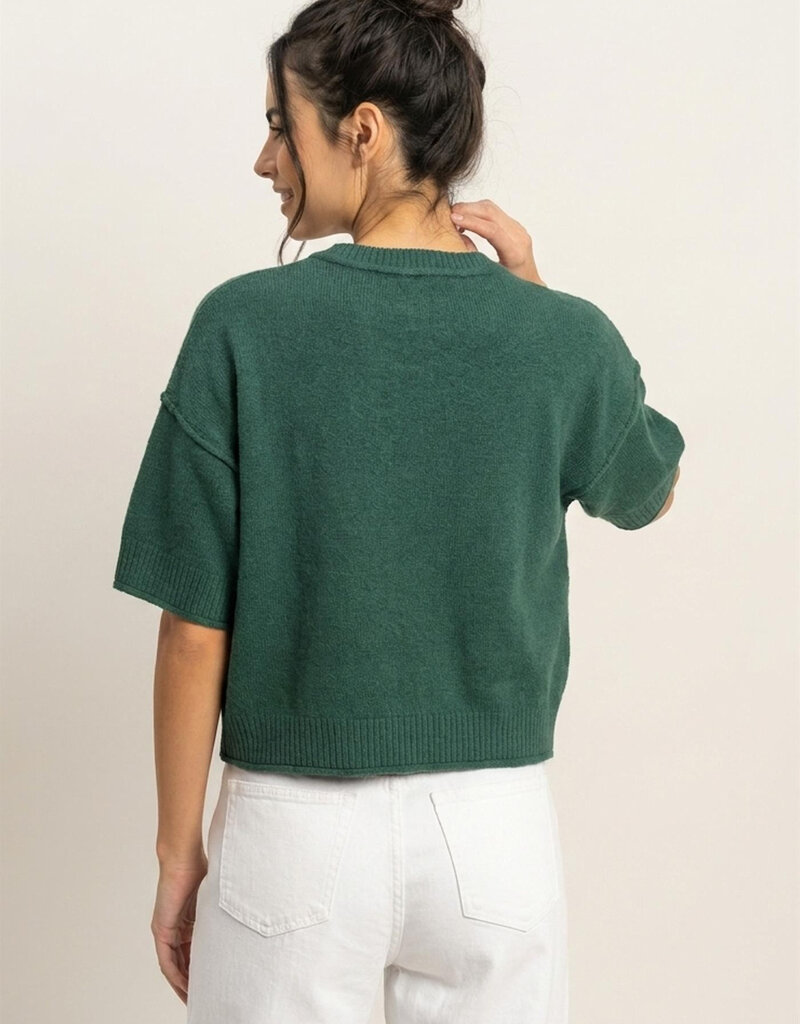 Exposed Seam Short Sleeve Knit Top