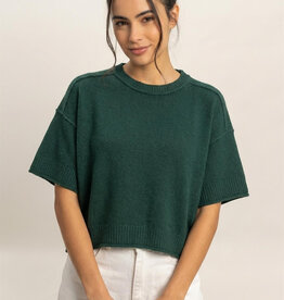 Exposed Seam Short Sleeve Knit Top