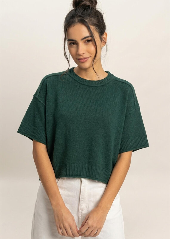 Exposed Seam Short Sleeve Knit Top