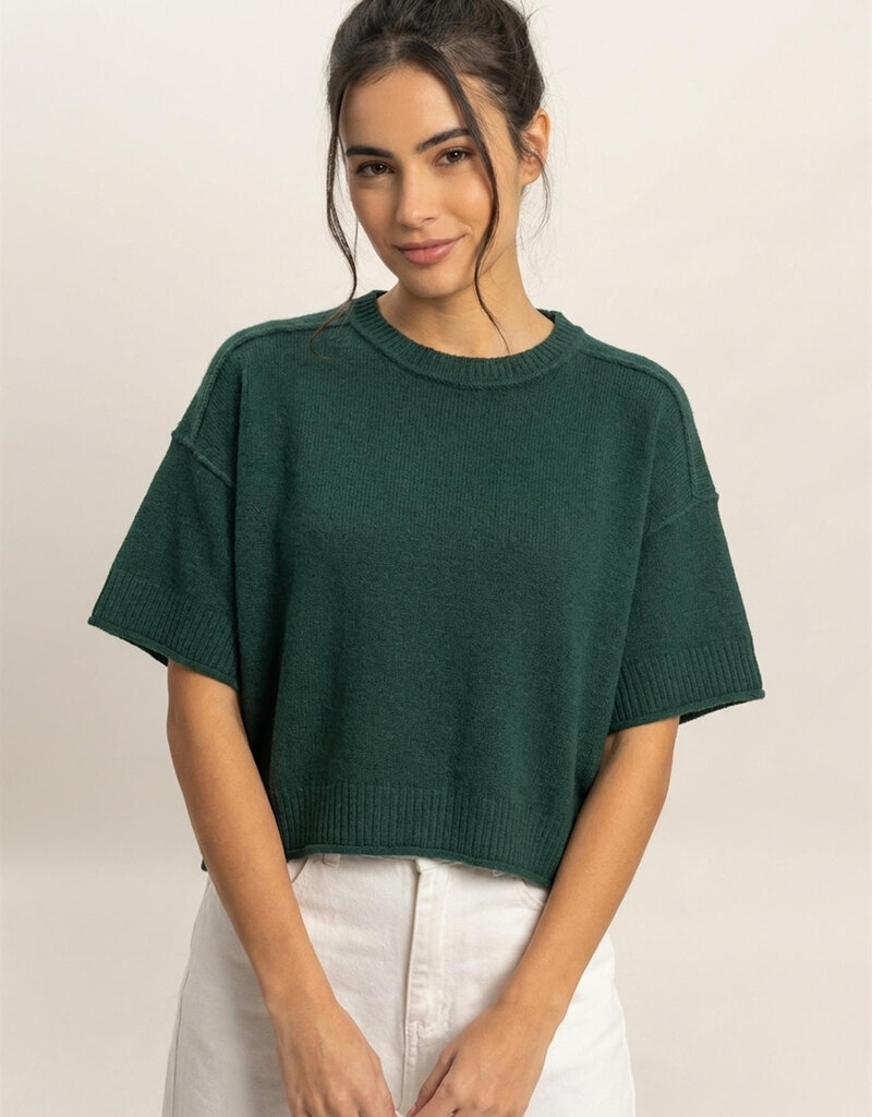 Exposed Seam Short Sleeve Knit Top