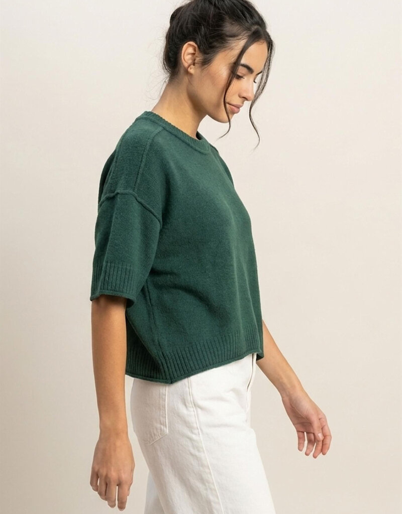 Exposed Seam Short Sleeve Knit Top